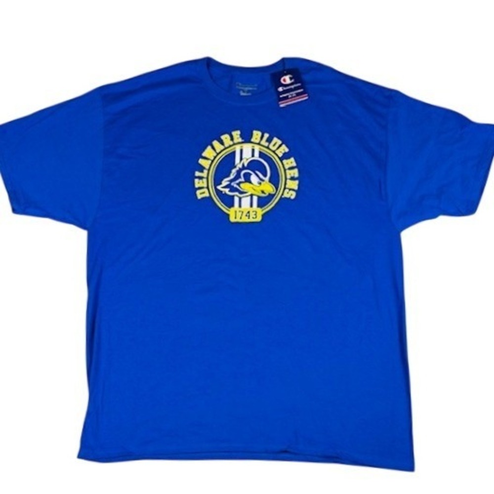 Delaware Blue Hens Men's 2XL Champion T-Shirt Jersey Short Sleeve Blue Graphic